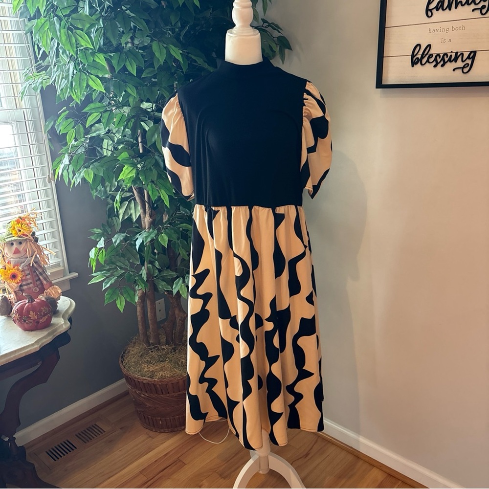 SHEIN Black and Cream Midi Dress
